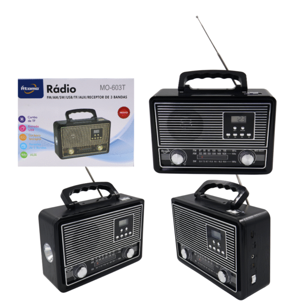 Radio FM 3 Bandas Bluetooth C/Lanterna MO-603T