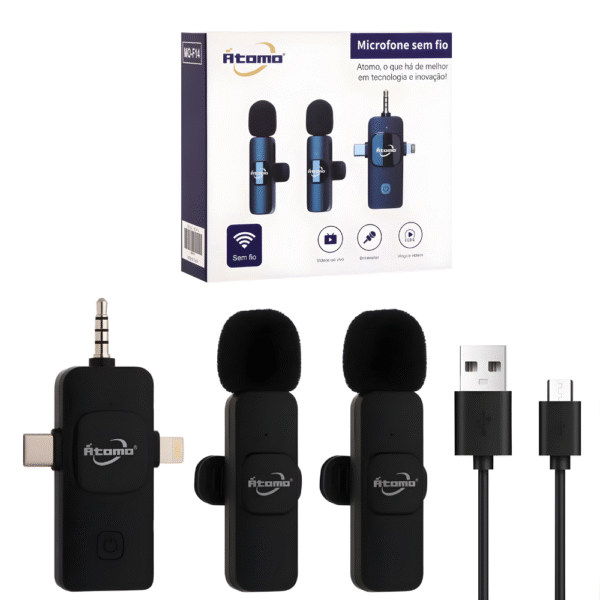 Microfone Lapela sem Fio com 3 Adaptadores MO-F14