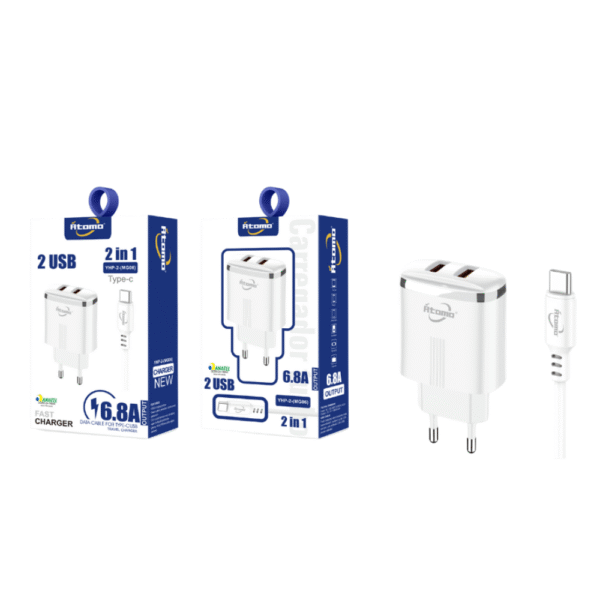 Carregador Turbo Tipo-C, 6.8 A, 2 USB MG06-TPC