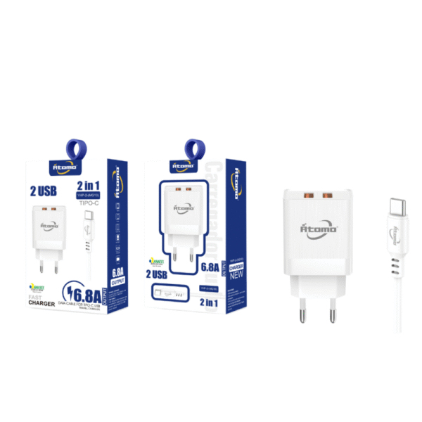Carregador Turbo Tipo-C, 6.8 A, 2 USB MG10-179-TPC