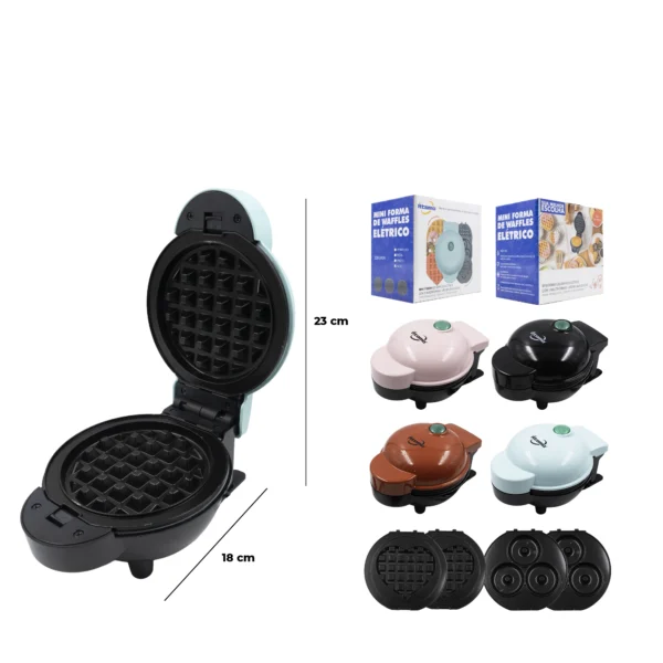 Mini Forma de Waffles Elétrico com 3 Chapas Intercambiáveis MO-3IN-B