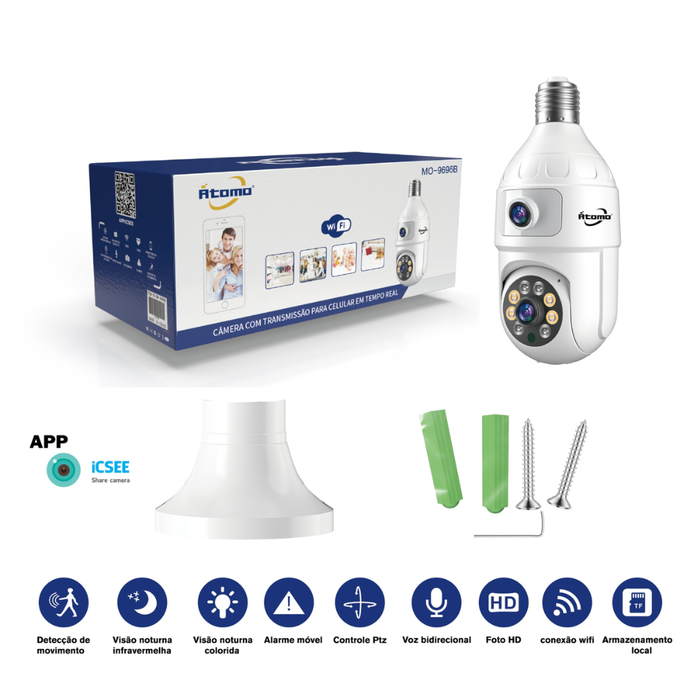 Câmera Lâmpada Wi-fi 1 Camêra Fixa e outra Movel 180° MO-9696B