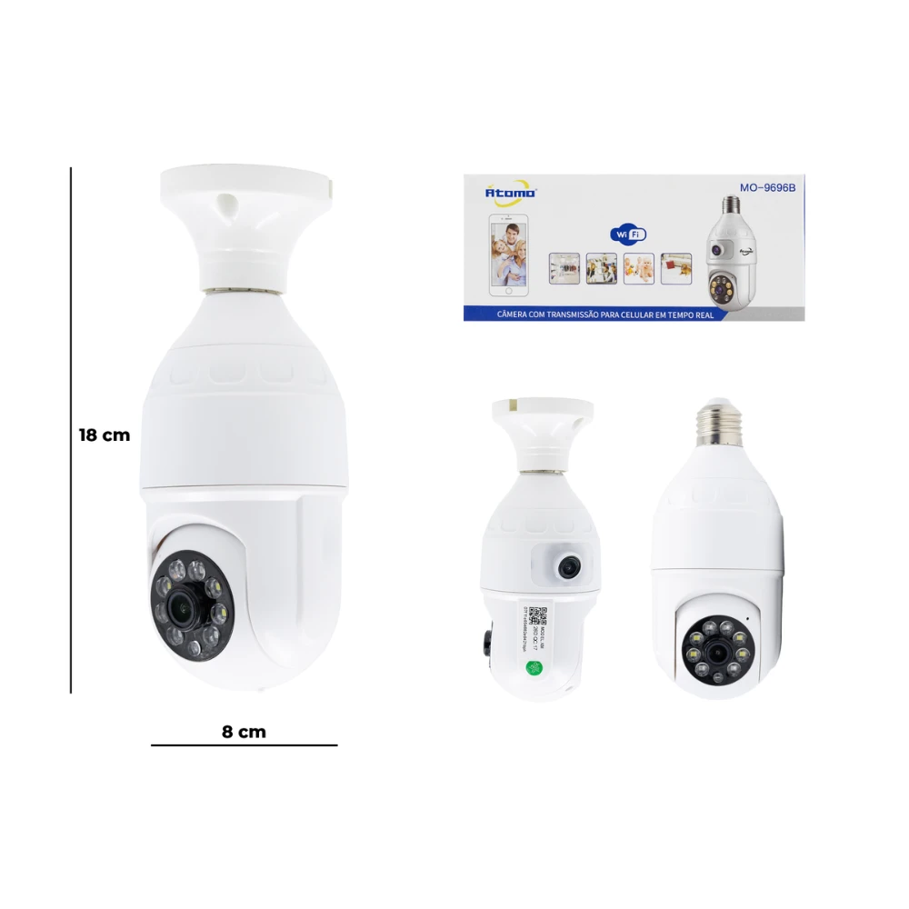 Câmera Lâmpada Wi-fi 1 Camêra Fixa e outra Movel 180° MO-9696B