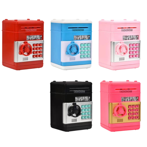 Cofrinho para Moedas e Notas com senha; diversas cores MO-CQG-01