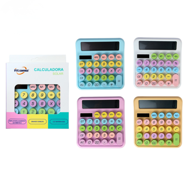 Calculadora Colorida com Carregamento Solar 12 Digitos MO-K219