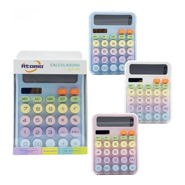 Calculadora Colorida com Carregamento Solar 12 Digitos MO-K22J
