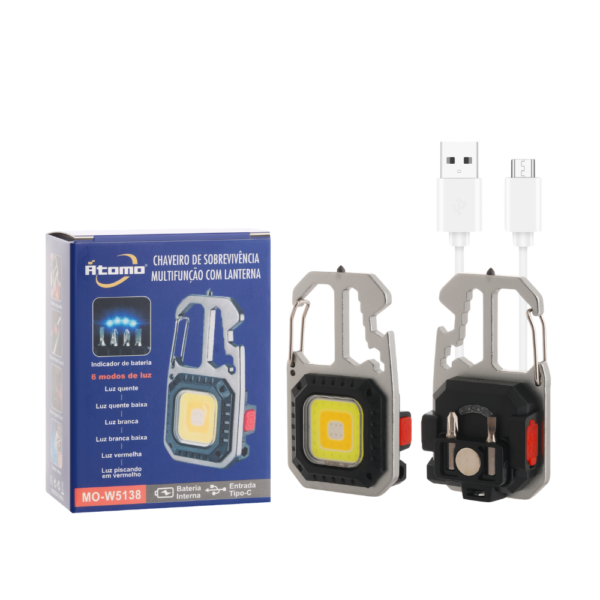 Mini lanterna, 6 modos de luz, chaveiro, abridor de garrafas e quebra vidros MO-W5138