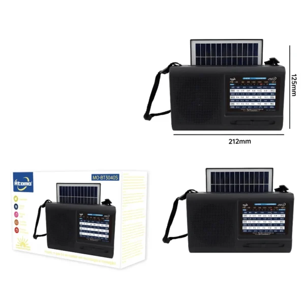 Radio FM 3 Bandas Bluetooth C/Placa Solar MO-BT3040S