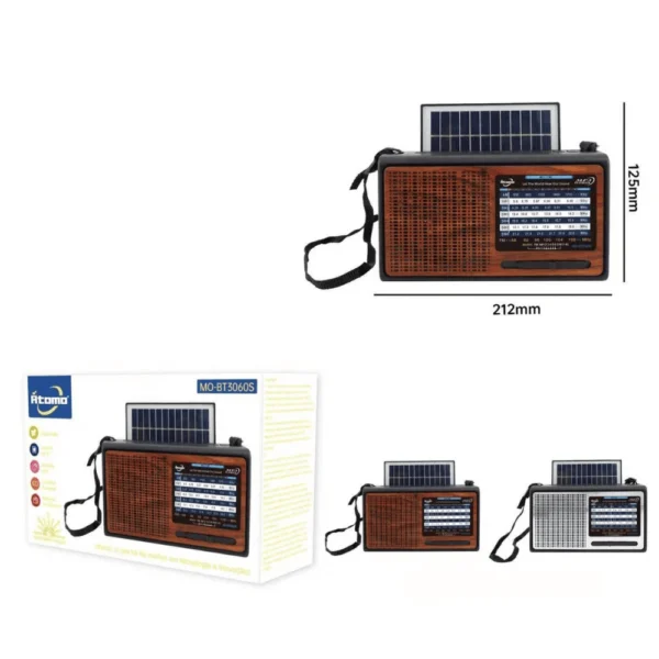 Radio FM 3 Bandas Bluetooth C/Placa Solar MO-BT3060S